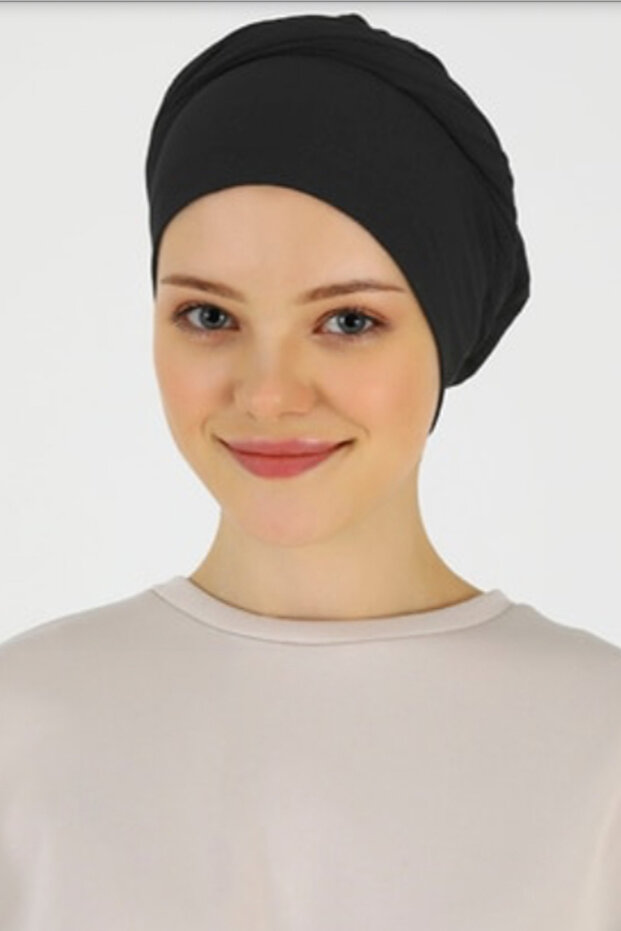 Ready Turban Bonnet Twist Banded Combed Cotton Bonnet Black Twist Women's Hijab Bonnet Twisted Outer Bonnet