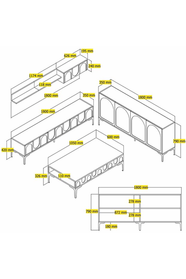 Lyon 3lü Salon Takımı - Krem / Siyah - 5