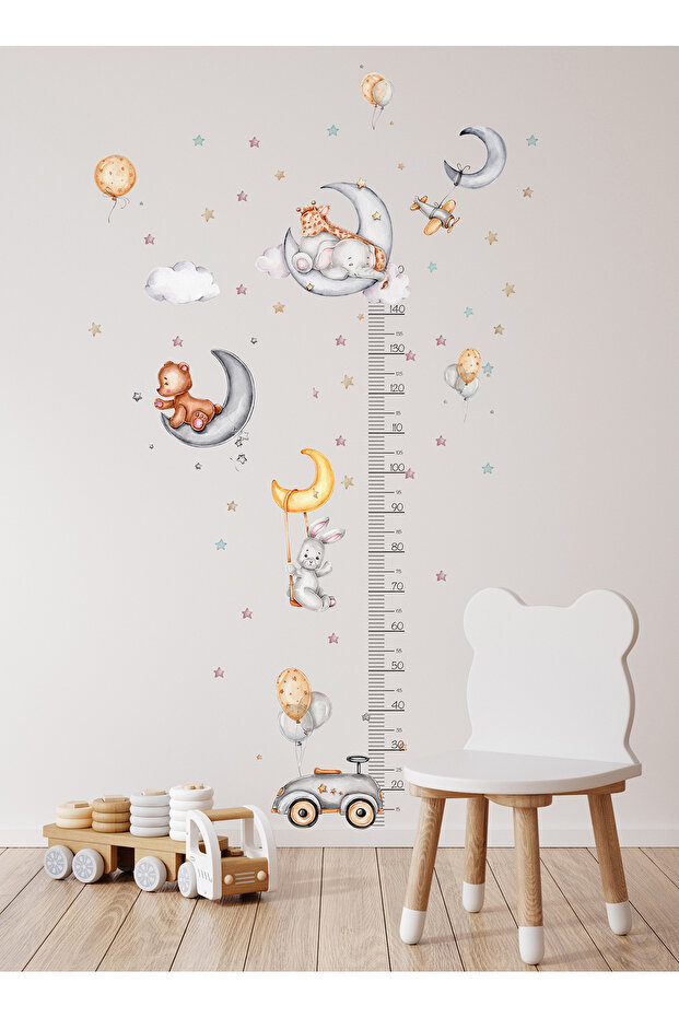 Cute Animals Elephant Giraffe Teddy Bear Rabbit Themed Height Gauge Kid Sticker for Wall Mirror Cabinet Door