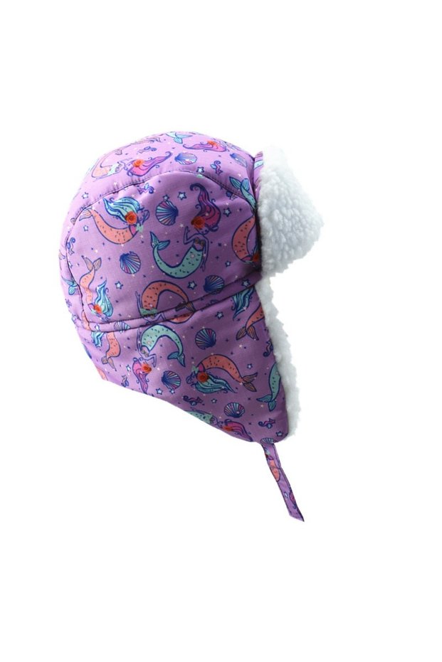 waterproof girls' beanie gloves set 4-8 mourning skiing and snowboard beanie gloves purple mermaid
