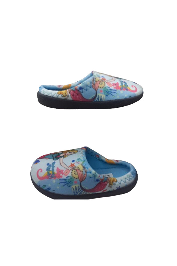 Girl's Blue Mermaid Figured Indoor Slippers