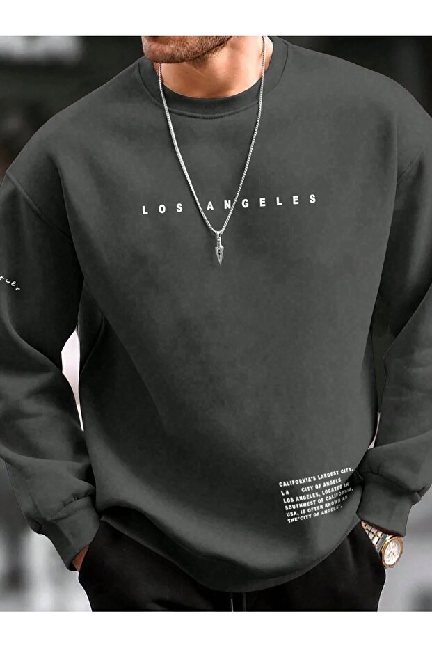 Men's Los Angeles Right Sleeve-Left Waist Printed Oversize Sweatshirt