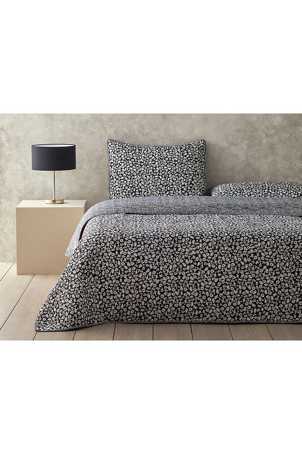 Flowery Modern Çok Amaçlı Tek Kişilik Yatak Örtüsü Takımı Siyah - 1