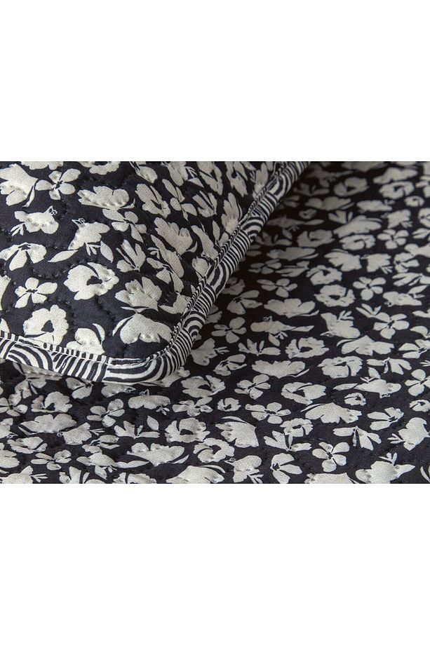 Flowery Modern Çok Amaçlı Tek Kişilik Yatak Örtüsü Takımı Siyah - 3