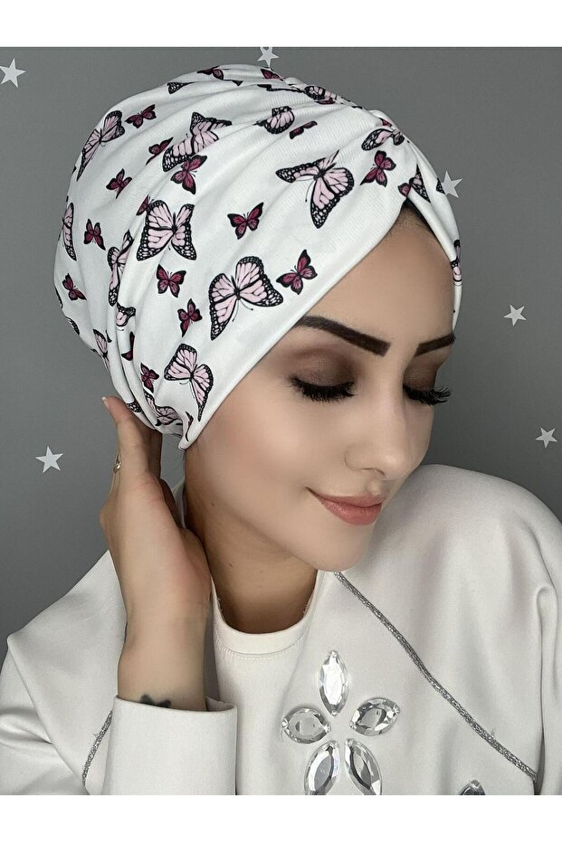 B19 غطاء رأس جاهز برباط منقوش - 1