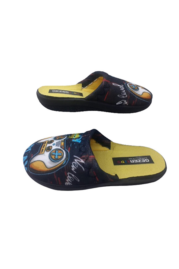 Boy's Black-Yellow Toy Figured Indoor Slippers