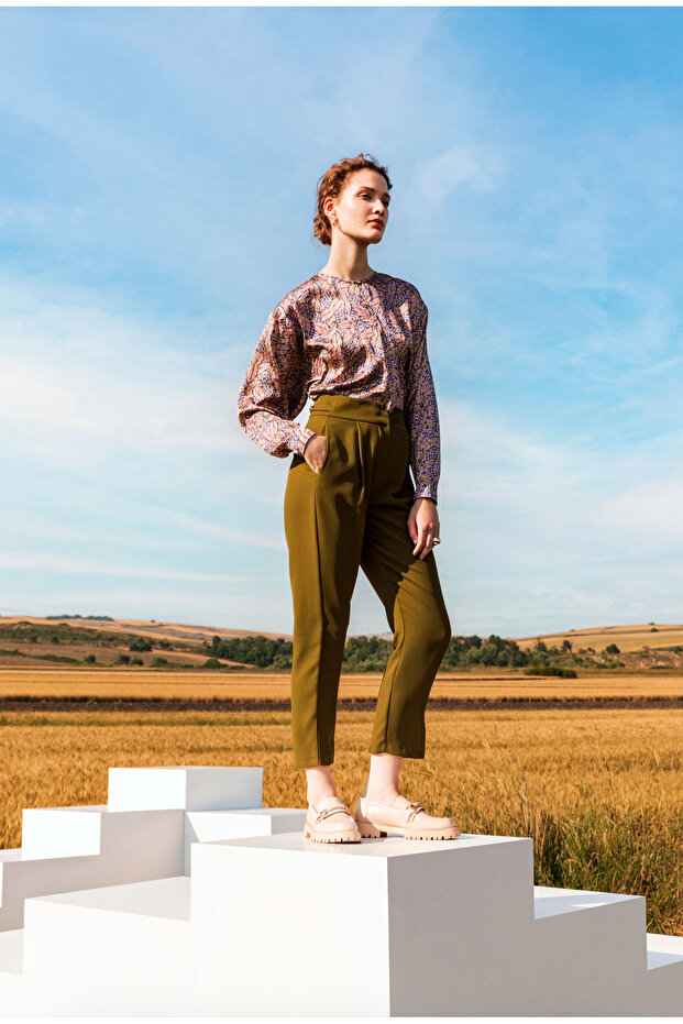 بلوزة منقوشة مزدوجة الصدر - 1