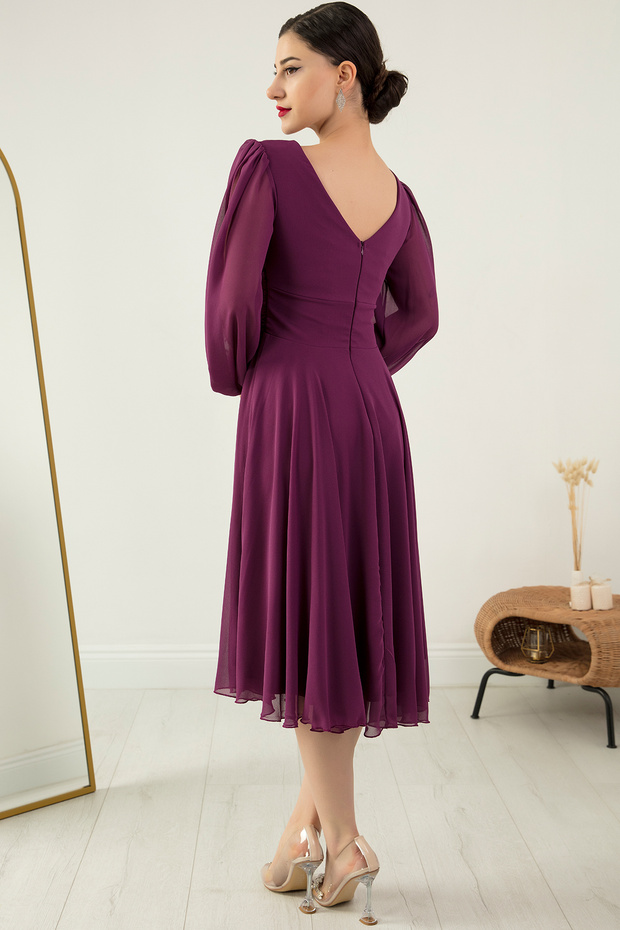 Tokalı Kemerli Şifon Elbise 1449 - 7