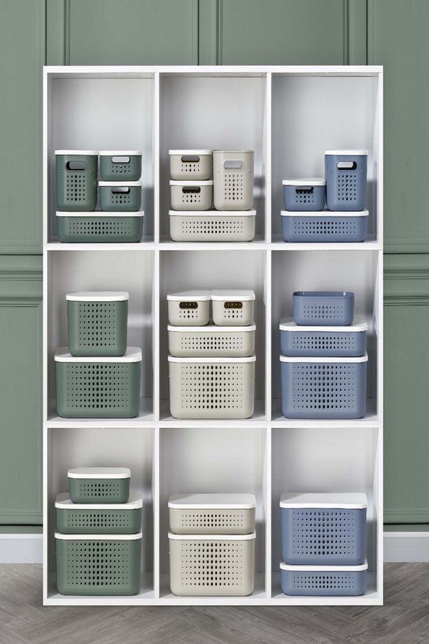 Bubble 3 Lü Set Mavi Storage Dolap Düzenleyici Kapaklı Kutu 13 - 6,8 - 3,2 Lt Saklama Kutusu - 2