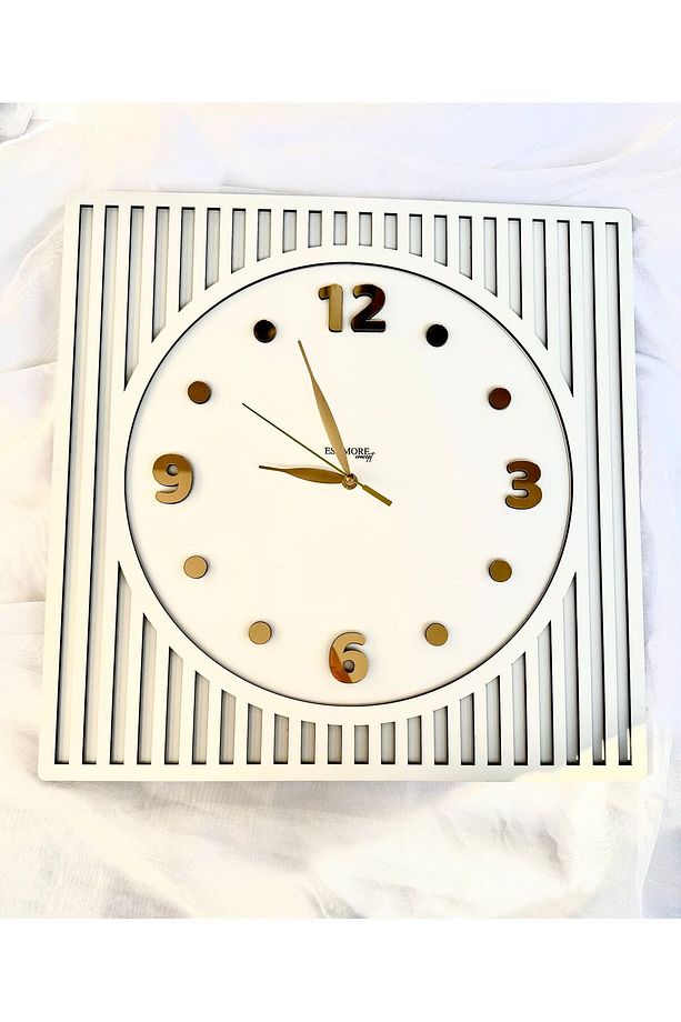 Kare Gold Rakamlı 50*50 cm Duvar saati - Modern Duvar Saati - Ahşap Duvar Saati - Büyük Duvar Saati - 3