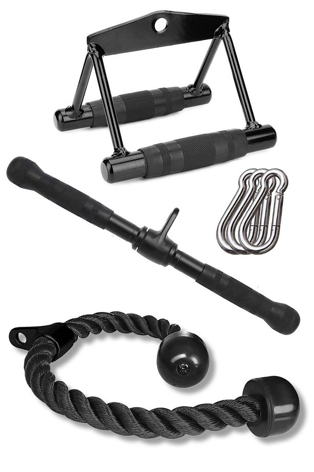 Fitness Calisma İstasyonu- Rowing Bar - Lat Pushdown Bar - Triceps Halatı Aparat Seti 3'lu - 1