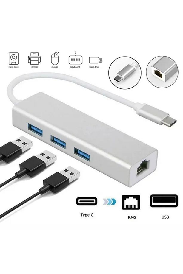 Samsung Huawei Macbook Type C To Ethernet 3 Usb Çoklayıcı Çevirici Dönüştürücü Adaptör - 3