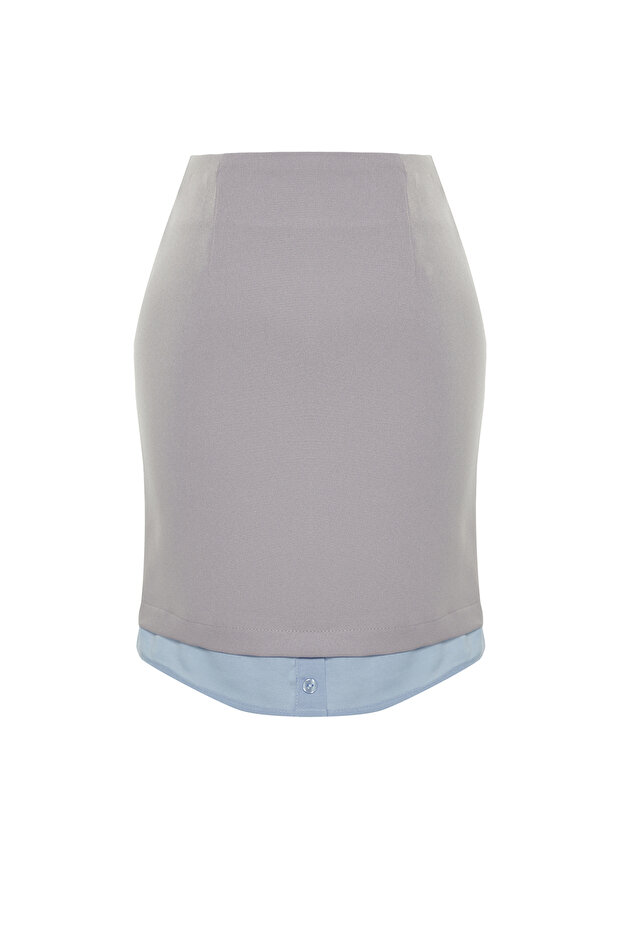 Gri Etek Ucu Detaylı Mini Boy Dokuma Etek TWOSS24ET00092 - 7