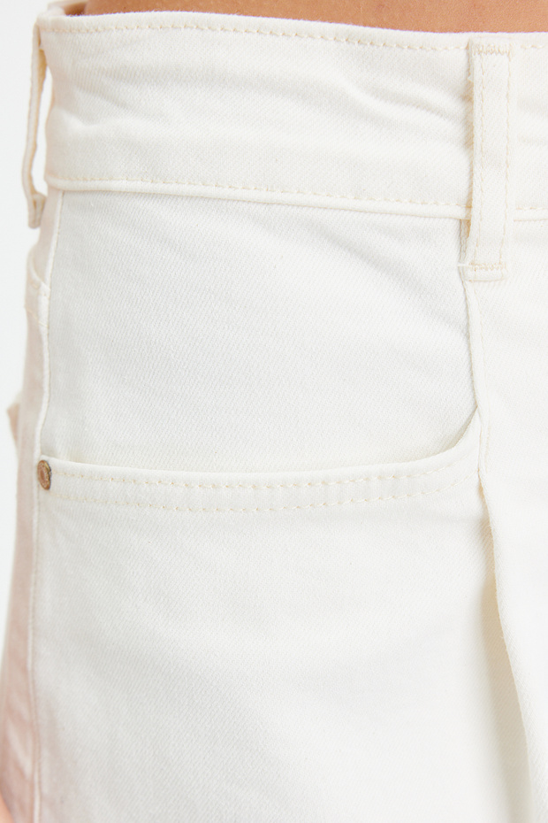 Bej Dikiş Detaylı Yüksek Bel Denim Bermuda TWOSS24SR00004 - 11