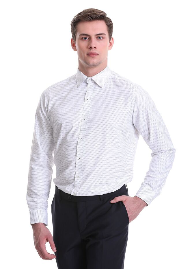 Gray Slim Fit Printed Cotton Slim Collar Long Sleeve Classic Shirt
