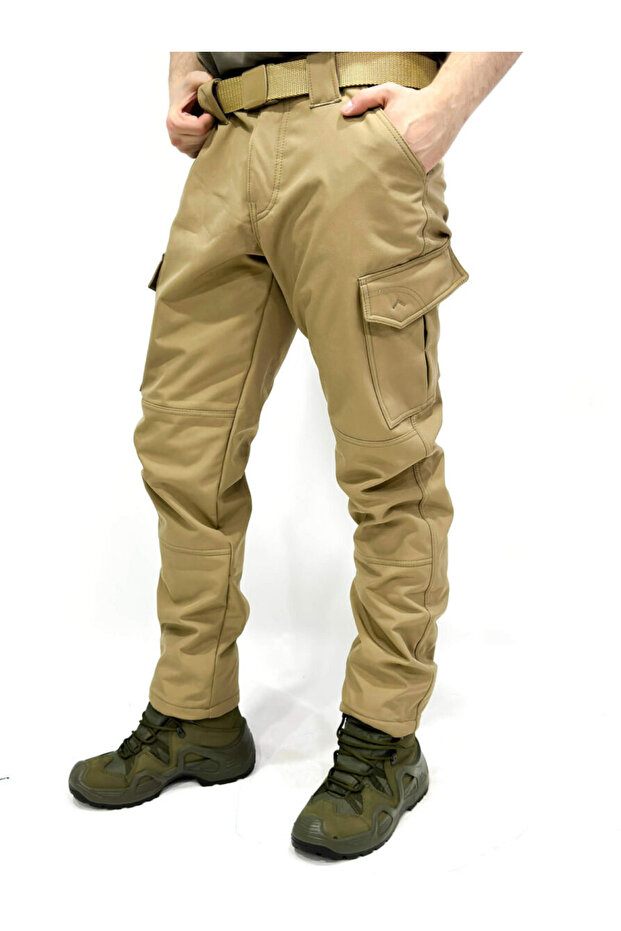 Men's Waterproof Fleece-Lined Tactical Outdoor Black Softshell Trousers