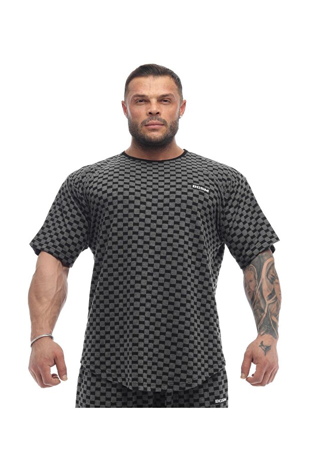 Men's Oversize T-shirt Active Life Top Checkered Gym Rag Top 3336