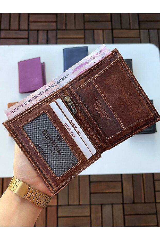 %100 Hakiki Crazy Deri Murpy Model Cüzdan Taba Renk - 4