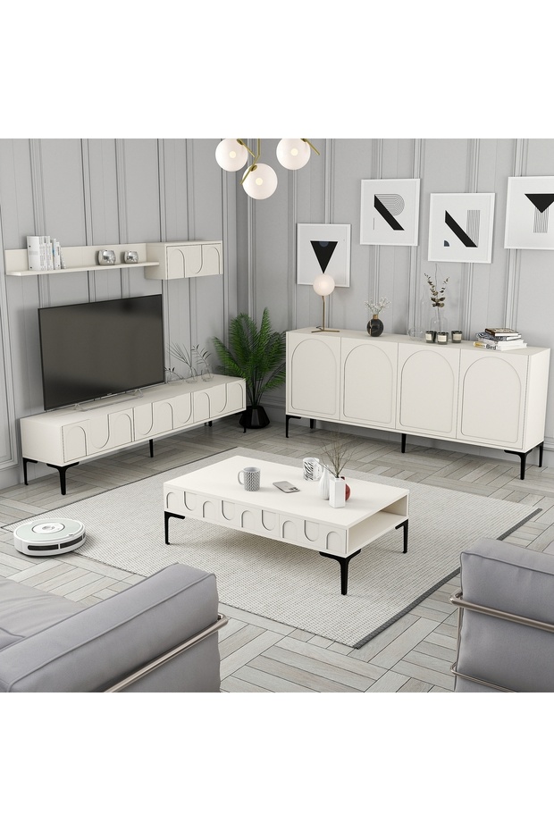 Lyon 3lü Salon Takımı - Krem / Siyah - 1