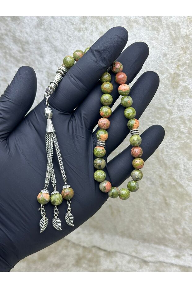 Natural Stone Unakite Stone Prayer Beads Set of 33 - Special Conical