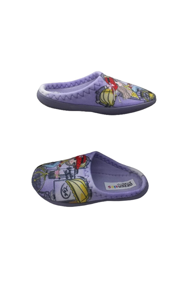Girl's Purple Bicycle Figured Indoor Slippers