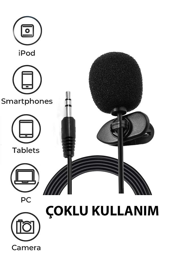 Profesyonel Yaka Mikrofonu Tekli 3.5mm Jak Girişli Oyuncu Yayıncı Mikrofonu 1.5 Metre - 3