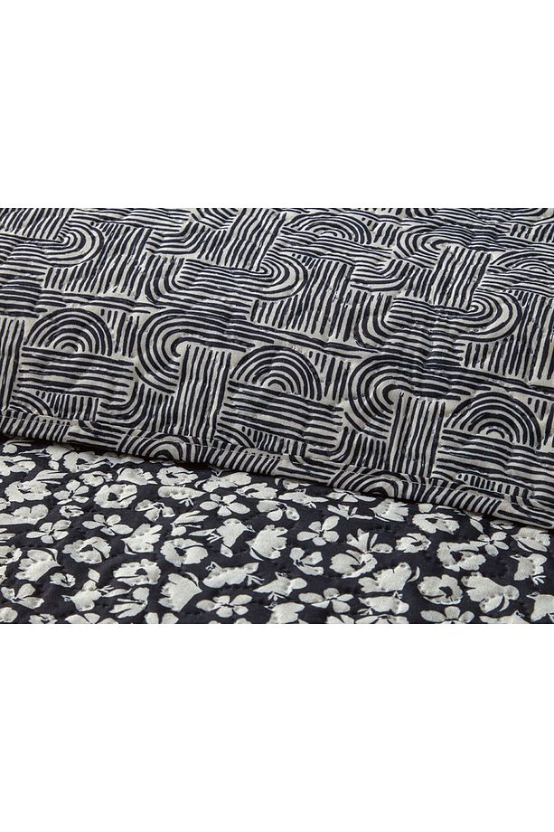 Flowery Modern Çok Amaçlı Tek Kişilik Yatak Örtüsü Takımı Siyah - 4