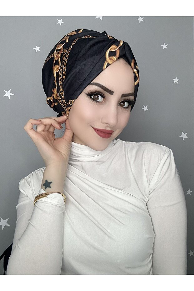 B33 Patterned Drawstring Ready Made Bonnet - 1