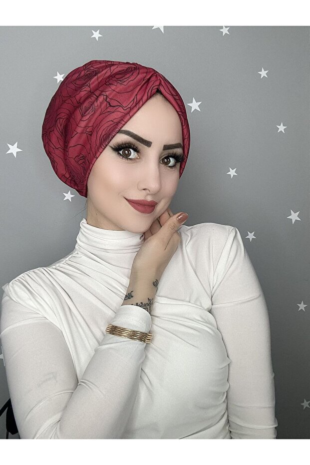 B25 Patterned Drawstring Ready Made Bonnet - 1