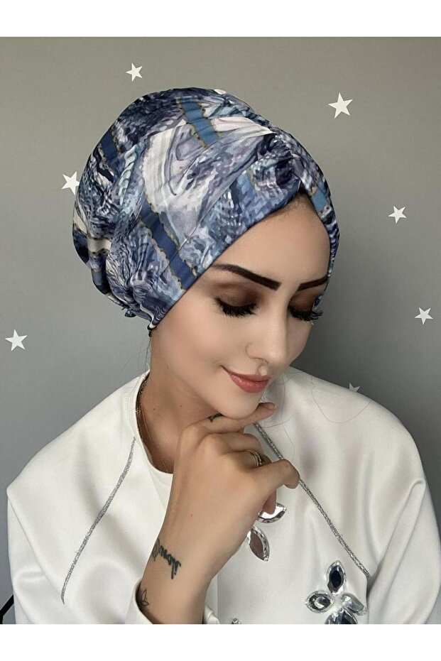 B23 Patterned Drawstring Ready Made Bonnet - 1
