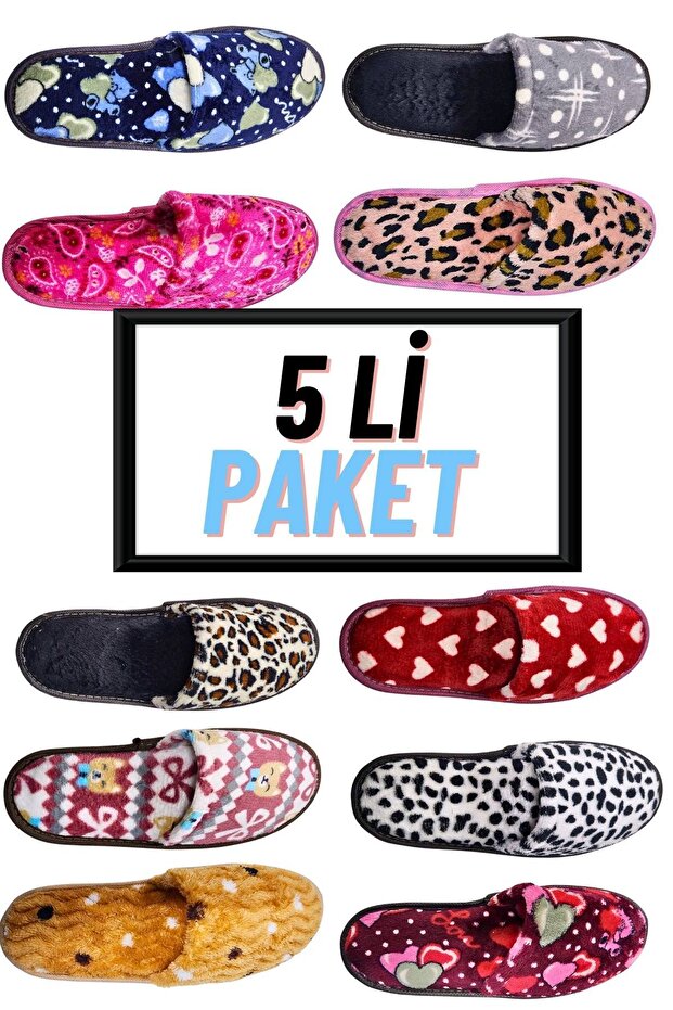 Daily Women's Closed-Front Washable Winter Dowry Guest Slippers with Sponge Inside, 5-Piece Set 253