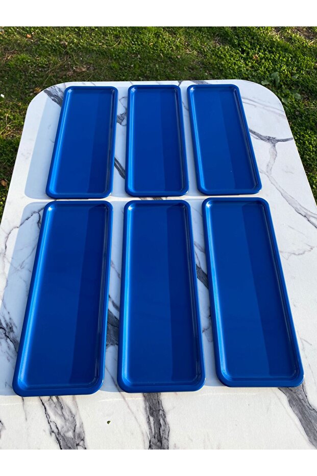 6-Piece Baton Blue Metal Single Person Decorative Candle, Tea, Coffee and Cake Serving Presentation Tray