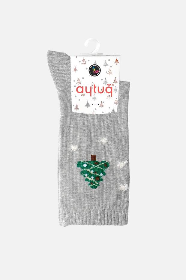 Kadın Pamuklu Tekli Gri Yılbaşı Temalı Çorap A 49001 G - 5