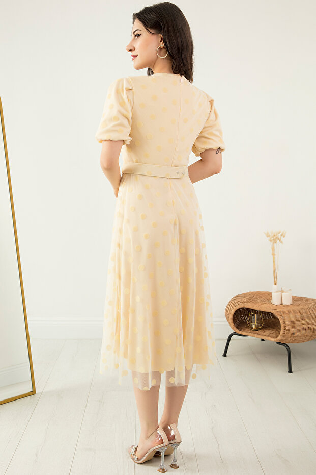 Kare Yaka Karpuz Kol Elbise 13402 - 7