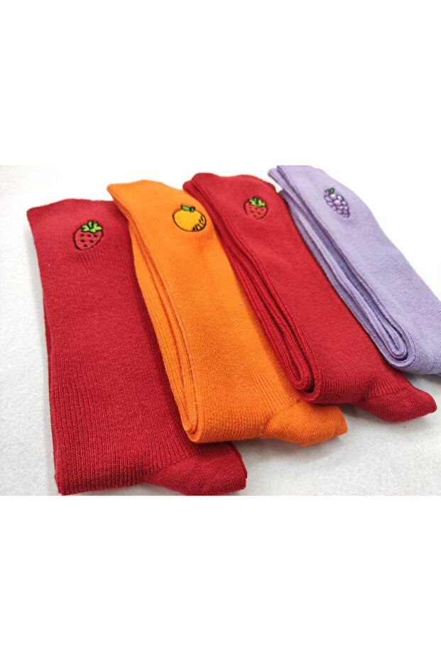 Women's 4 Pairs Fruit Embroidered Cotton Derby Socks