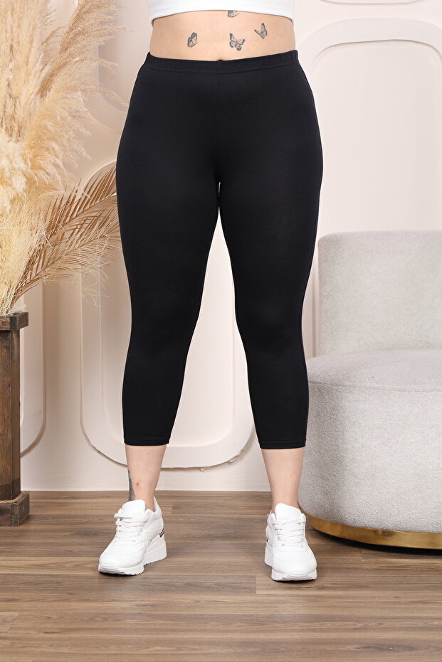WOMEN'S BLACK WAIST RUBBERED CAPRY TIGHTS