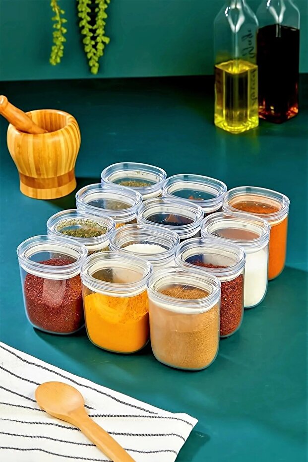 12-Piece 400 Ml Vacuum-Sealed Mica Spice Dispenser Set - Multi-Purpose Storage Container