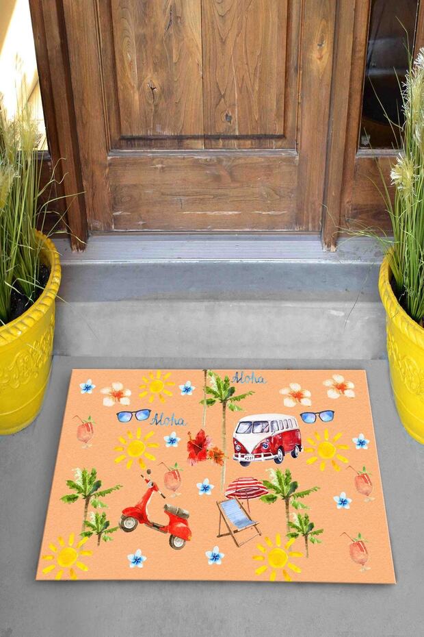 Pienso Home Turuncu Parti Dekoratif Kapı Önü Paspası - 4