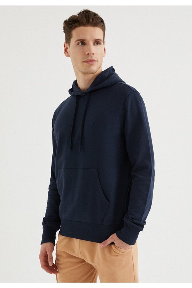 Men's Navy Blue Regular Fit Hooded Hoodie Core Hoodie Sweatshirt W/pocket