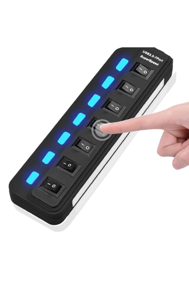 Buffer Çok Amaçlı 7 Port Girişli Güçlü Usb 2.0 Çoklayıcı Çoğaltıcı Adaptör Switch Splitter Hub - 6