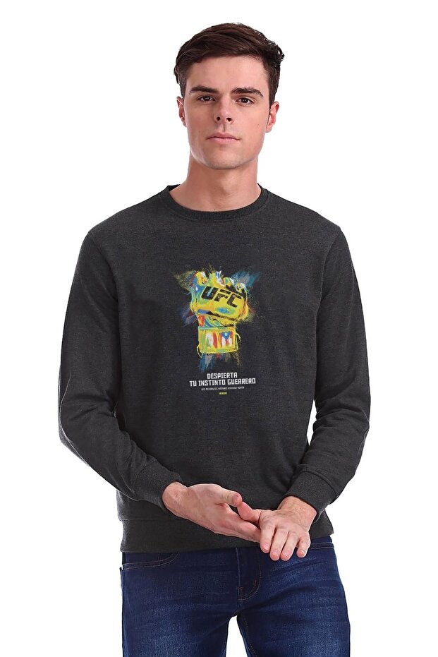 Ufc Despierta Printed Smoked Anthracite Men's Knitted Sweatshirt Long Sleeve