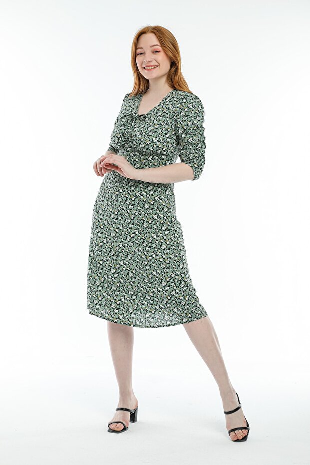 Women's Green Floral Patterned Dress
