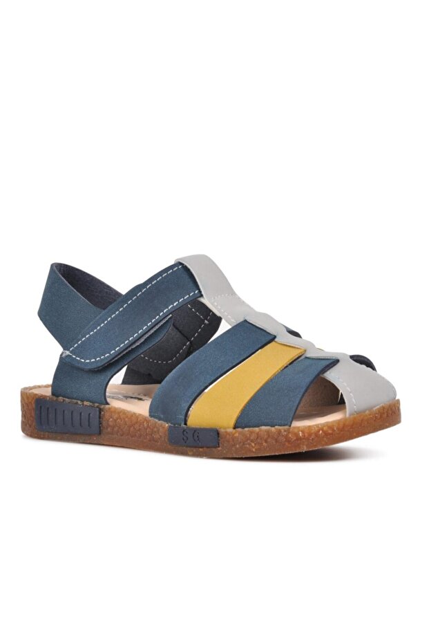 Orthopedic Boys' Sandals Şirinbebe Navy-Yellow (1 Size Is Recommended to Go for a Larger Size)
