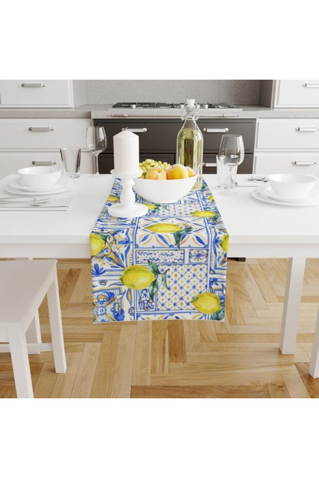 Runner 40*140 Cm Limon Dekoratif Desenli Yumuşak Örme Dokuma Kumaş Masa Örtüsü Runner - 1