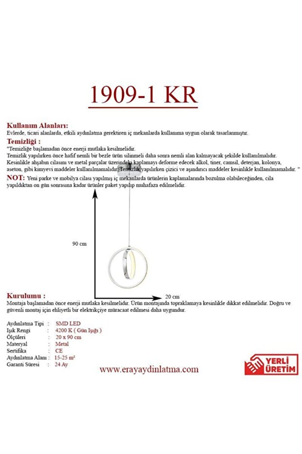 1909-1 Krom Tekli Led Avize - 3