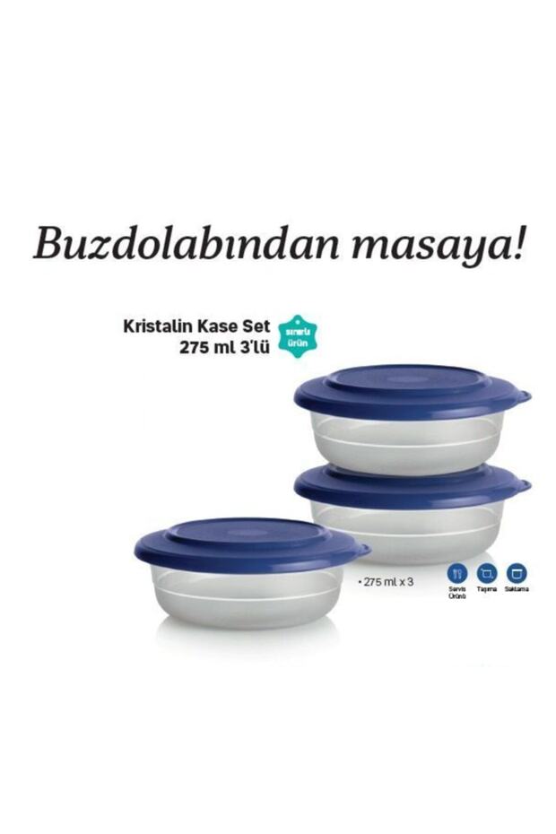 Kristalin Kase Set 3'lü 275 Ml Mavi - 1