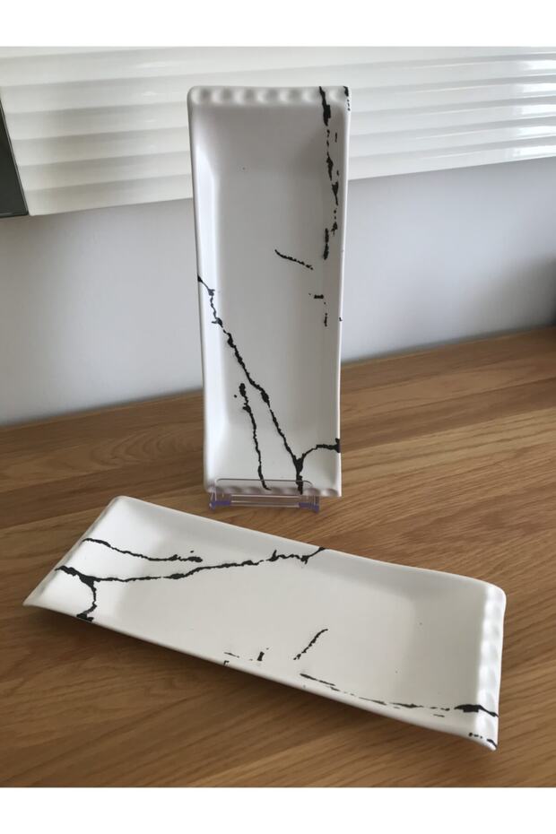 33 cm Boat Plate Marble Pattern White 2 Pieces