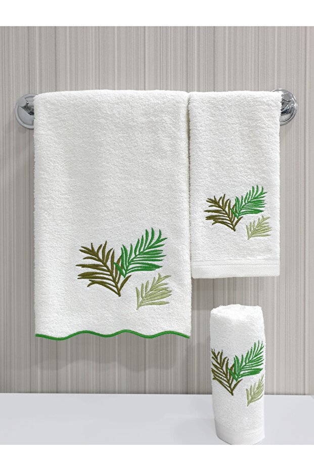 Wavy Edge Embroidered 3 Piece Towel Set 30x50 / 40x60 / 50x90 Cm