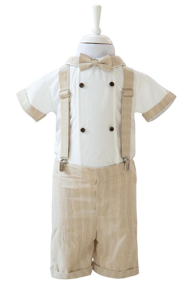 Men's Baby Beige Collar Bow Tie Strap Summer Underwear Suit