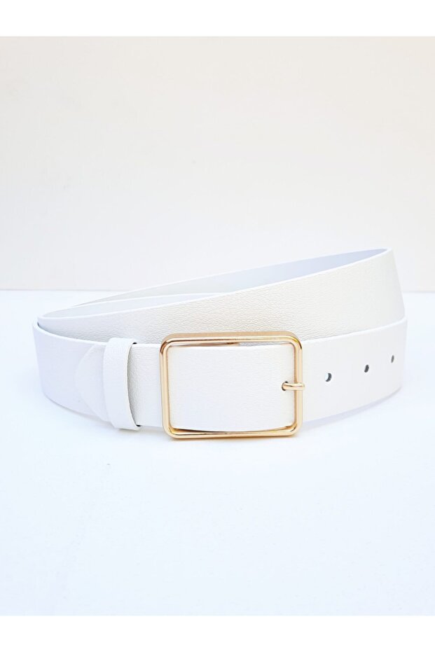 Kadın Basic Gold Tokalı Beyaz Kemer - 1